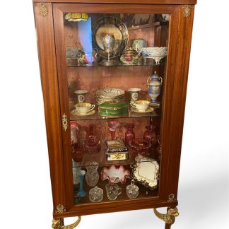 French Mahogany Vitrine Cabinet with Satinwood Banding and Gilt Bronze Feet