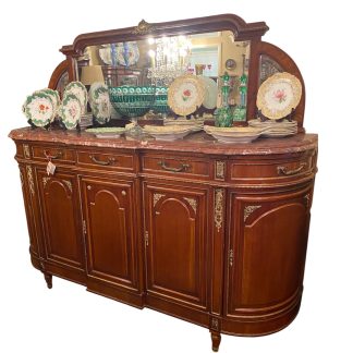 French Louis XV Mahogany Mirror-Back Sideboard with Marble Top