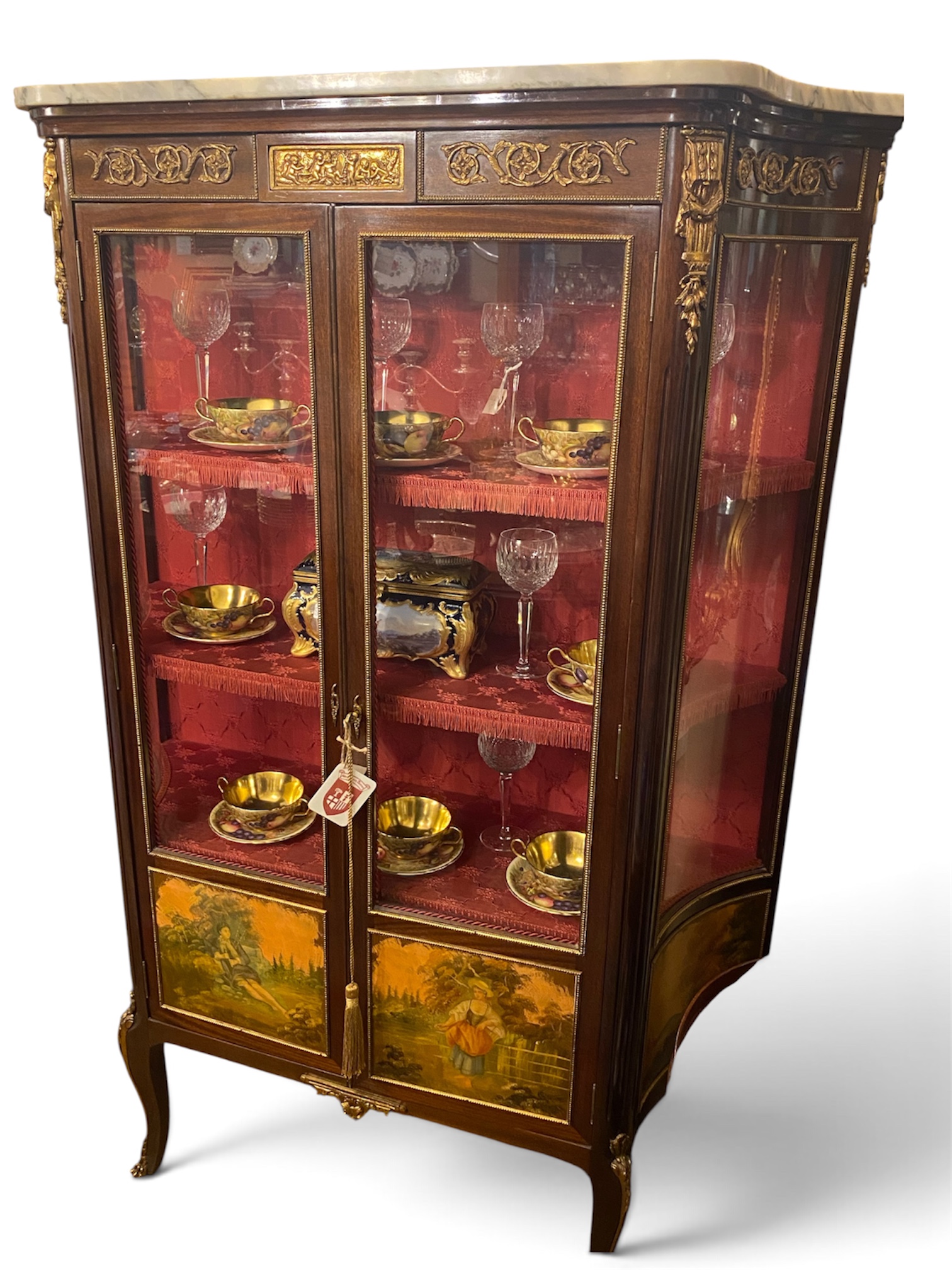 Antique 19th Century Antique Louis XIV Vernis Martine Vitrine Cabinet