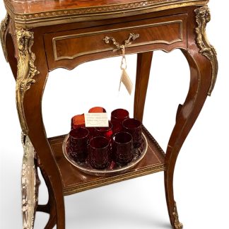 French Kingwood Parquetry Side Table with Pierced Brass Gallery and Ormolu Mounts