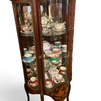 Louis XV Mahogany Marquetry Bombé Vitrine Cabinet