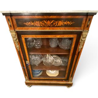 French Marquetry and Ebonized Pier Cabinet with Marble Top