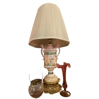 Pair of Capodimonte Relief-Molded Table Lamp with Gilt Bronze Base