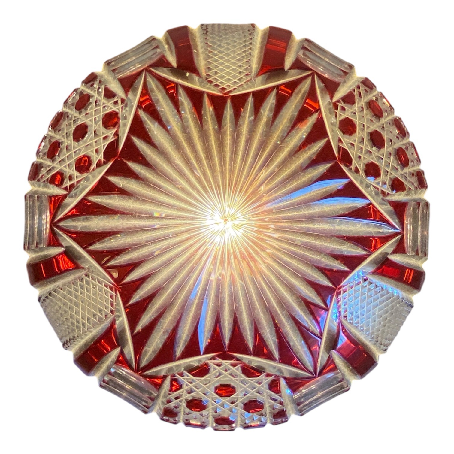 Antique Bohemian ruby red overlay cut crystal table lamp - Image 2