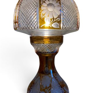 Antique Bohemian amber overlay cut crystal table lamp