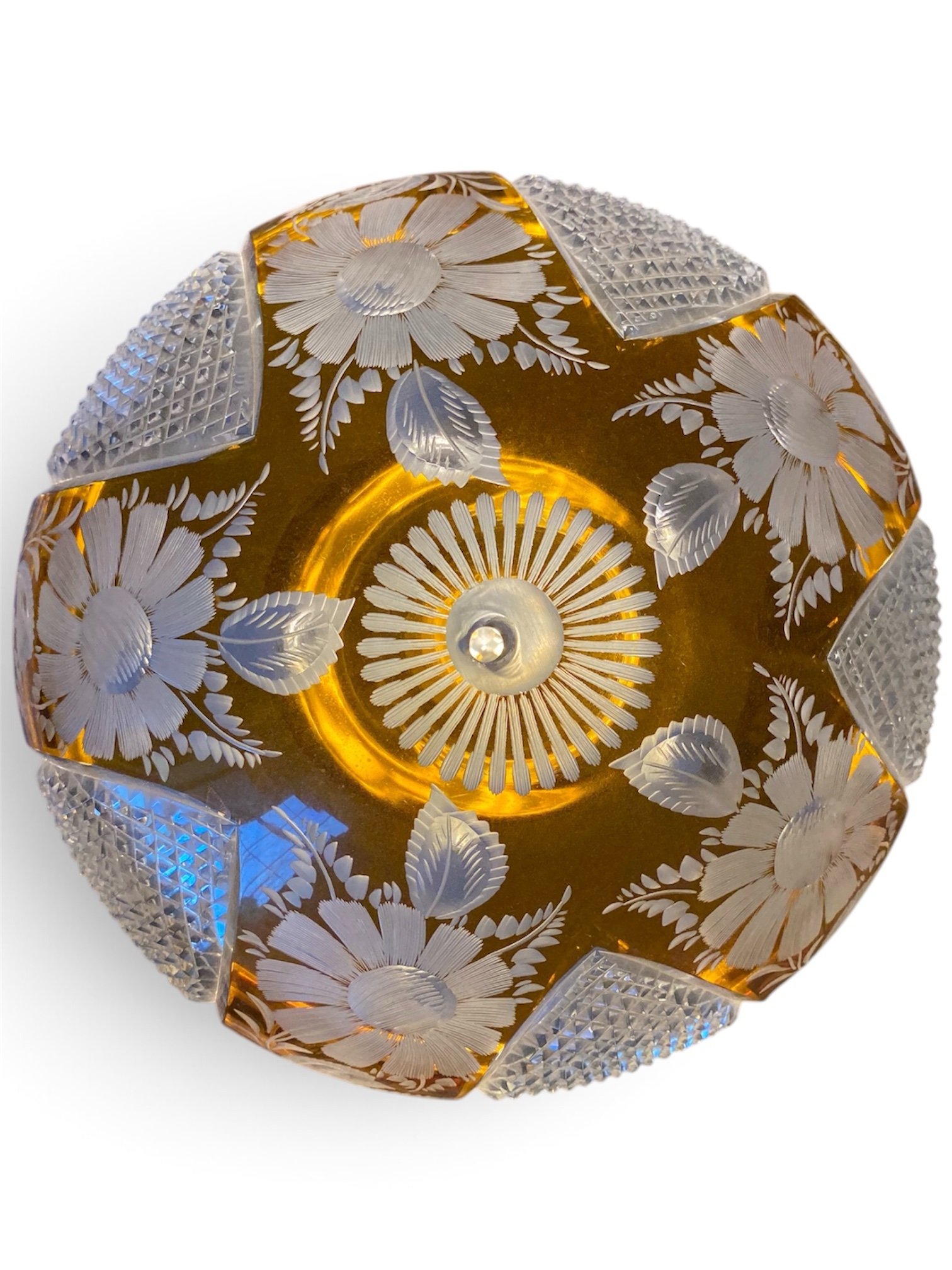 Antique Bohemian amber overlay cut crystal table lamp - Image 2